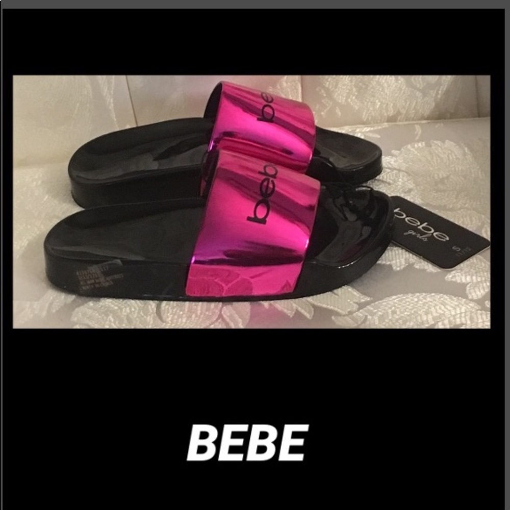 BEBE•GIRLS Hot Pink Metallic Slide - Picture 3 of 7